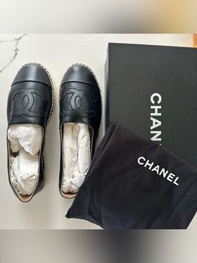 CHANEL Black Lambskin Espadrilles Size 39